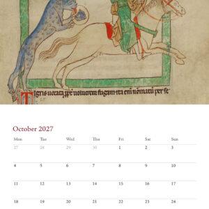 October 2027 page from The Antiquary medieval bestiary calendar